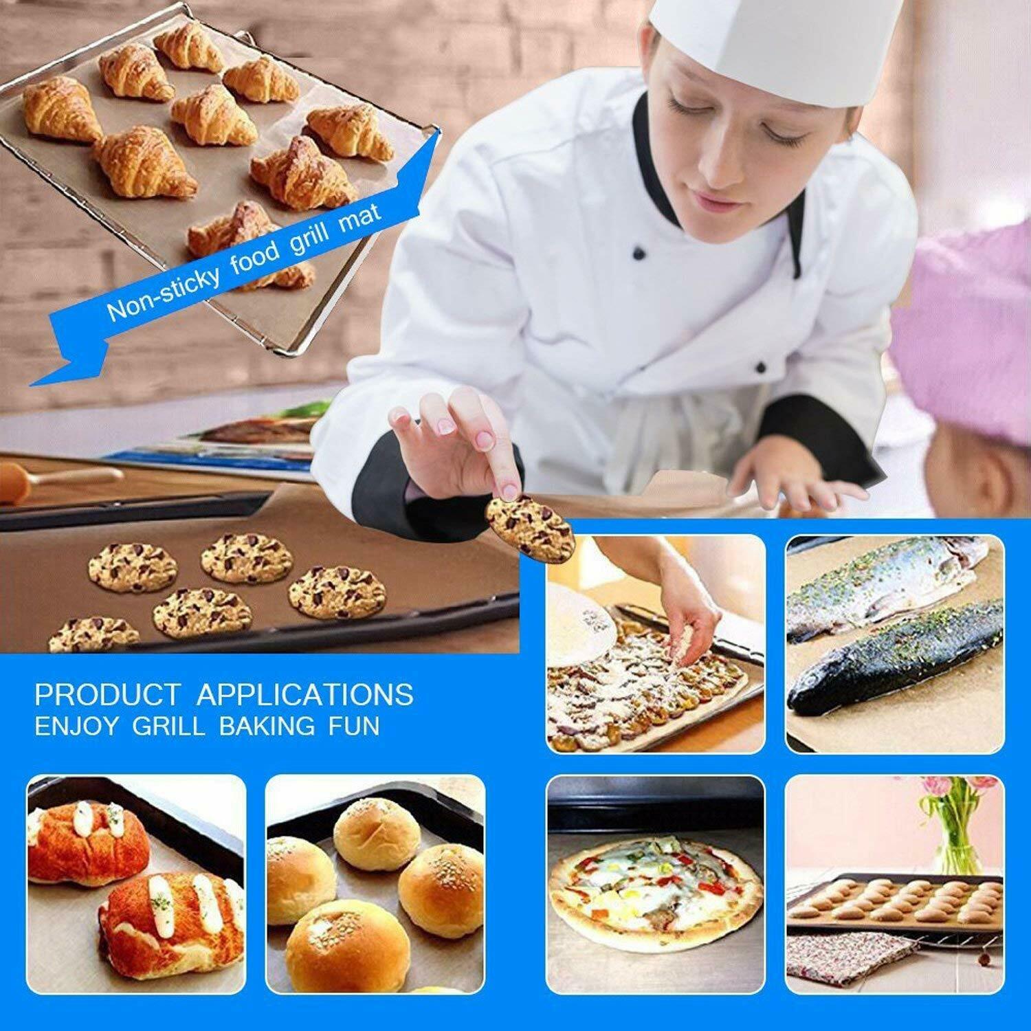 5pc Copper Grill Mats Baking Non Stick BBQ Mat Pad Bake Cooking Oven Sheet Liner