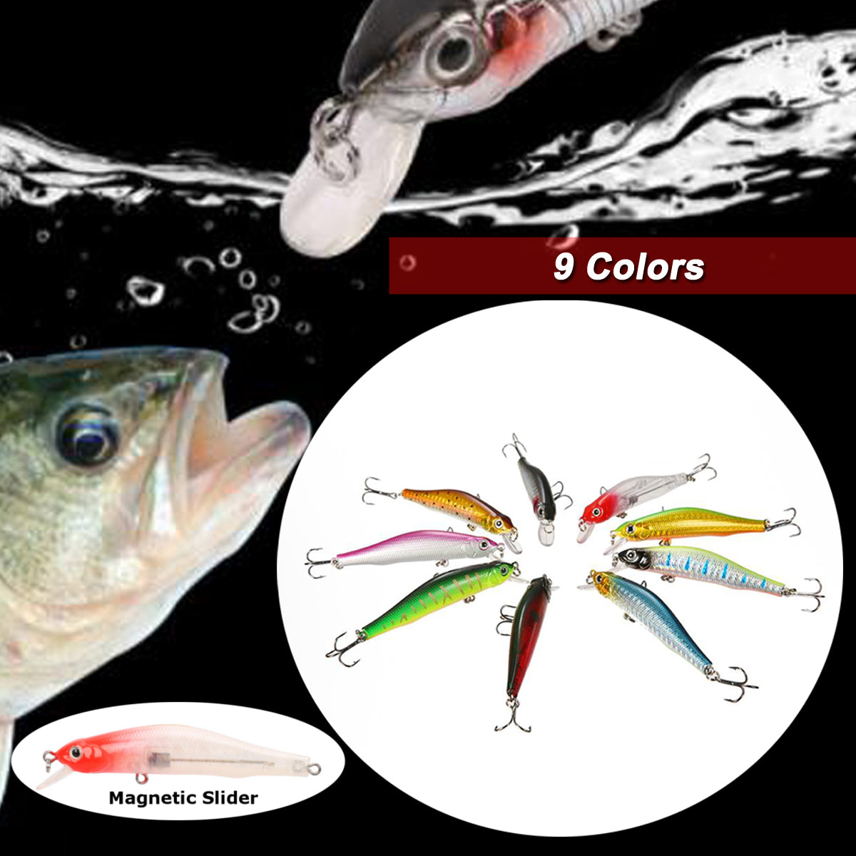 ZANLURE 1pc 80mm/3.15" 8.5g Magnet Minnow Fishing Lure Artificial Hard Bait Hook 3D Eyes Sea Fishing