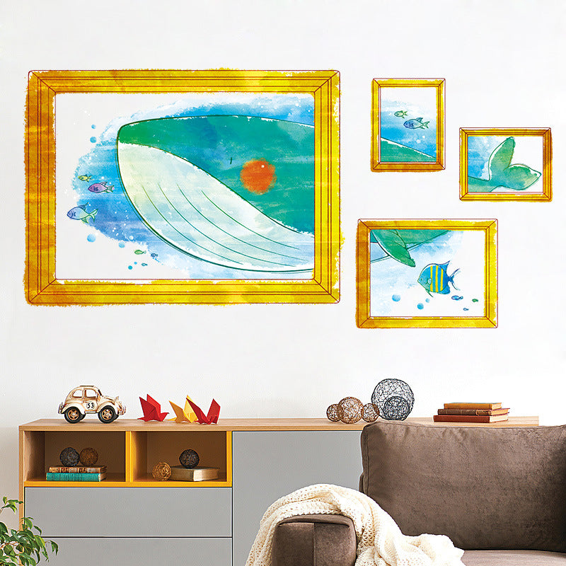 Lovely Cartoon Whale Watch Frame Kids Room Decorated Warm Wall Stickers 50*70CM