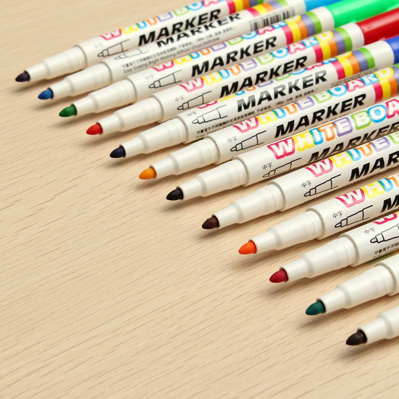 12pcs/set White Board Maker Pen Erasable Office School Supplies Stationery 12 Colors