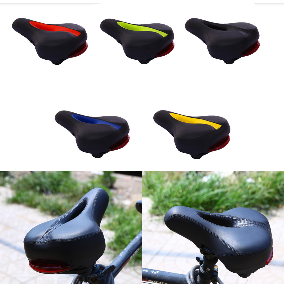 BIKIGHT MTB Bike Comfort Saddle Cushion Pad Seat Bicycle Cycling LED Tail Flashing Light