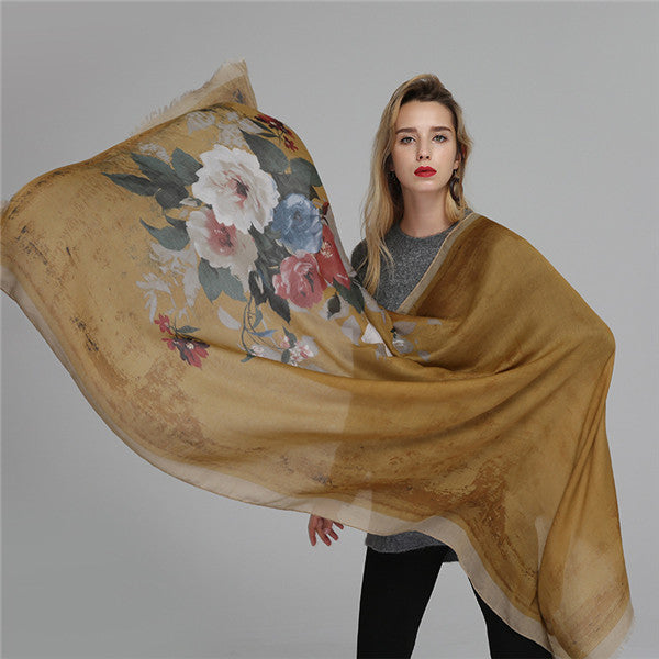 Women Satin Printing Breathable Outdoor Lightweight Scarf