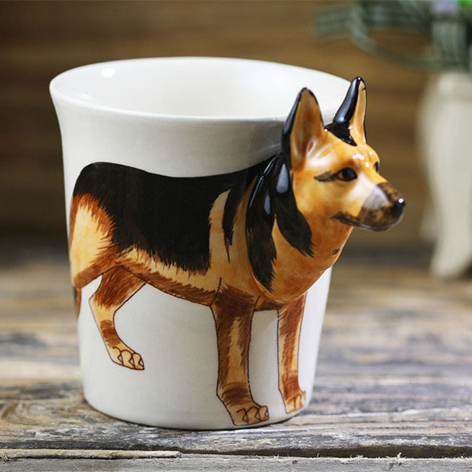 Thai Hand Painted Animal Mug German Shepherd Ceramic Cup