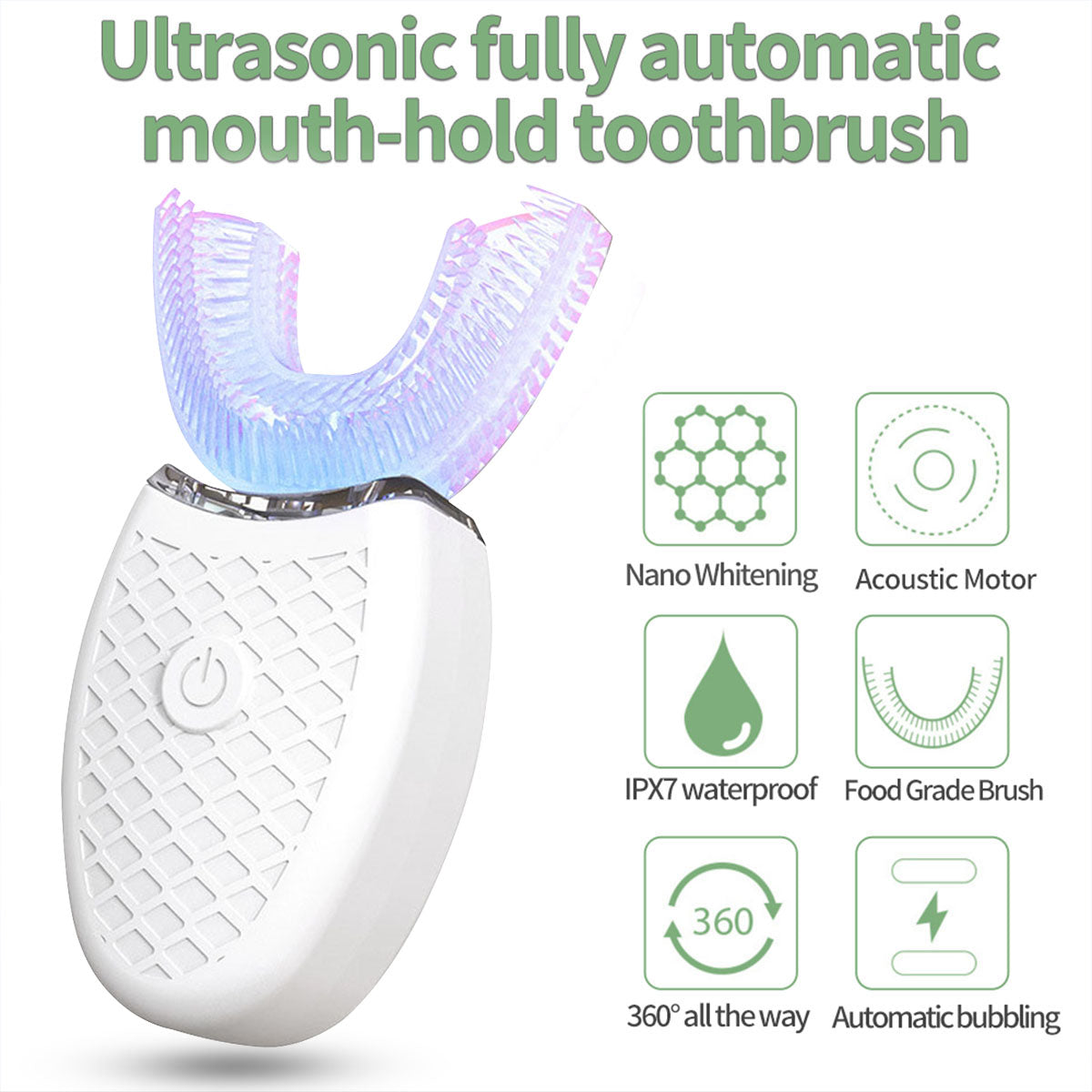 Ultrasonic Fully Automatic 360° Electric Toothbrush U-shaped LED Light Clean Teeth Whiten Oral Cleaning