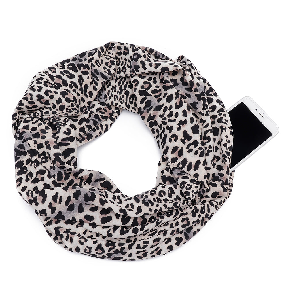Unisex Hidden Zipper Pocket Flower Print Round Scarf