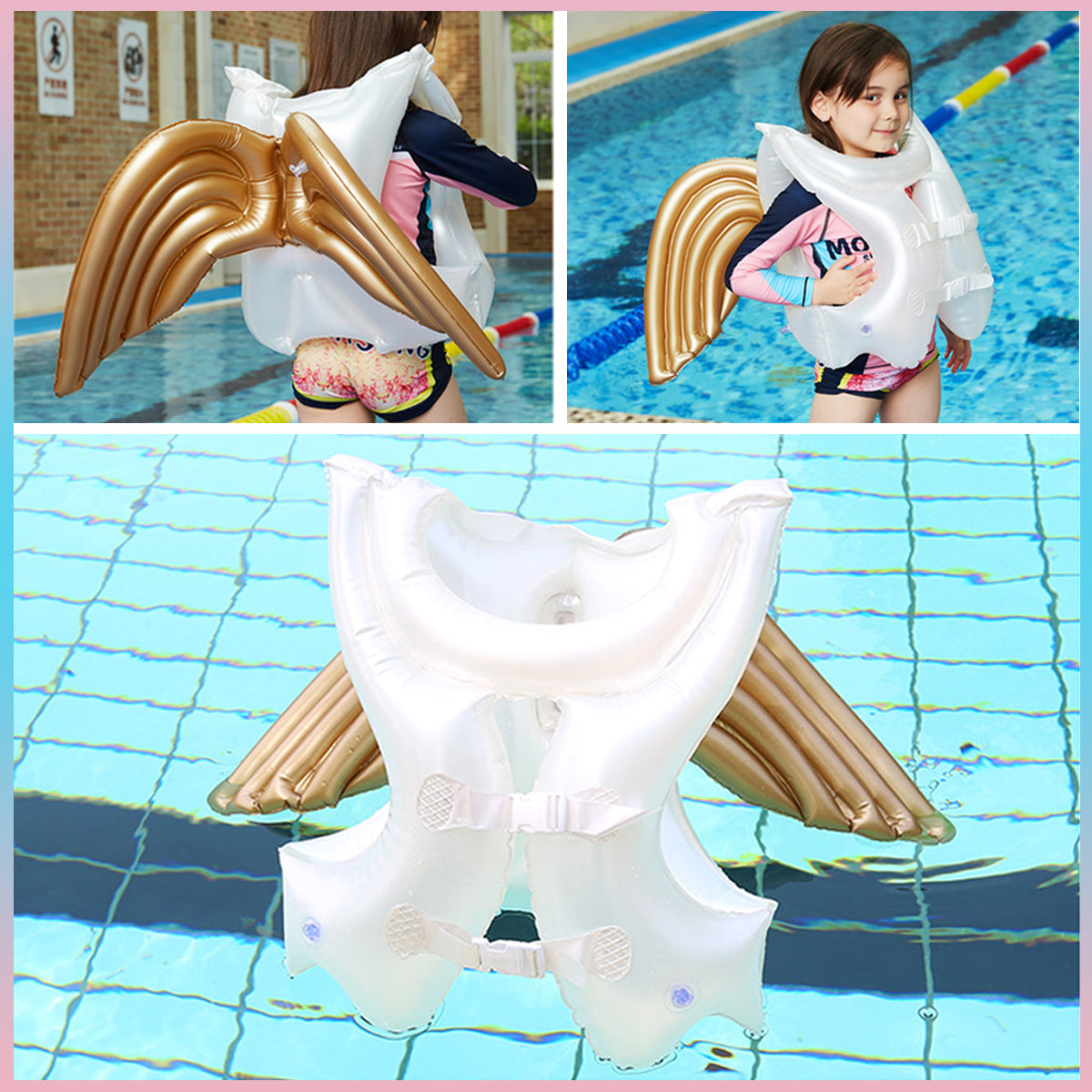 Kids Children Life Jacket Angel Wings Swimming Pool Water Float Safety Vest Swim Ring