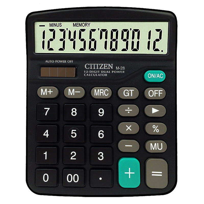 CTTTZEN 12 Digits Calculator Solar Battery Light Powered Dual Power Drive Office School Equipment 