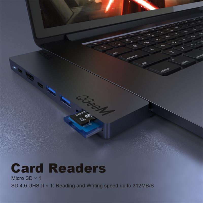 QGeeM 8 In 2 USB-C Hub Docking Station Adapter With Dual 4K HD Display / 87W USB-C PD3.0 Power Delivery / 5Gbps USB-C Data Transfer / 2 * USB 3.0 / Memory Card Readers