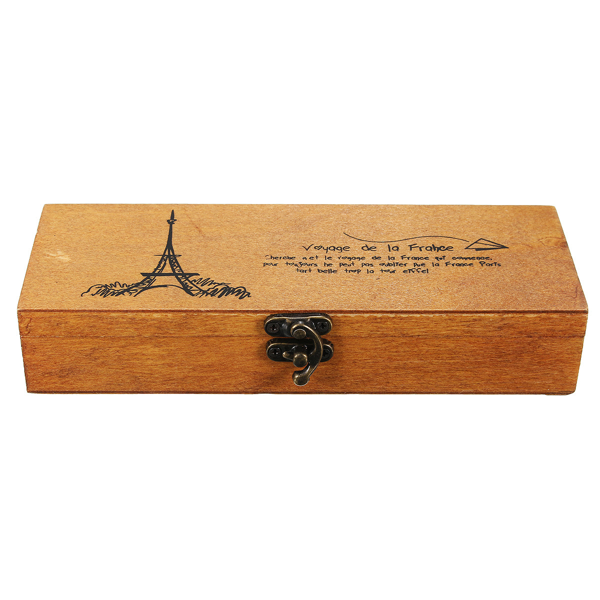 Retro Eiffel Tower Wood Wooden Pencil Pen Case Holder Stationery Storage Box