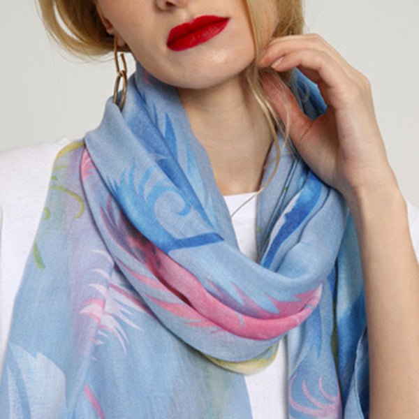 Women Feather Color Printing Scarves Breathable Shawl