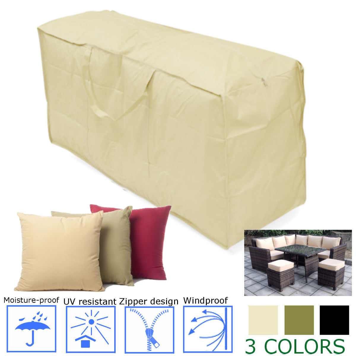 Outdoor Garden Patio Furniture Waterproof Cover Dust Rain Protector Cushion Storage Bag Case
