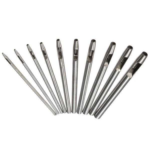 10pcs Steel Punch Set 0.5-5mm Leather Hole Craft Tool For Leather Craft Stamp Punch