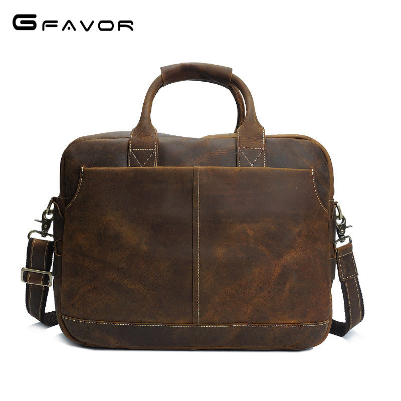 Classical burst retro Crazy Horse male bag laptop computer bag bag handbag manufacturers selling leather briefcase