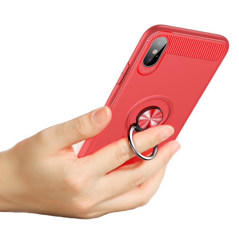 Bakeey 360º Rotating Ring Grip Kicktand Protective Case For iPhone X Soft TPU Carbon Fiber Texture