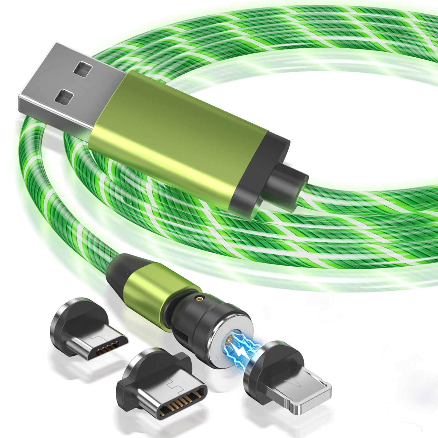 Compatible with Apple , Luminous Magnetic Data Cable Three-In-One 540 Degree Led Luminous Rotation