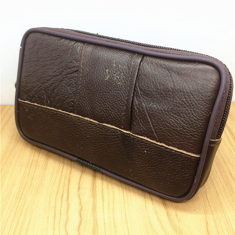 Business increase card cross section of square cow skin men's sport running outdoor mobile phone with belt waist bag