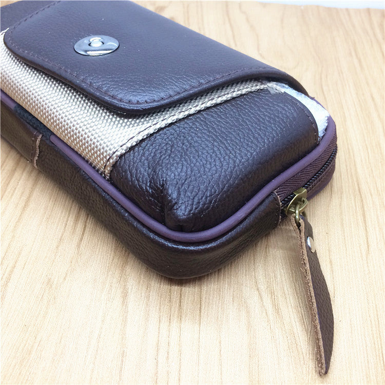 Business increase card cross section of square cow skin men's sport running outdoor mobile phone with belt waist bag