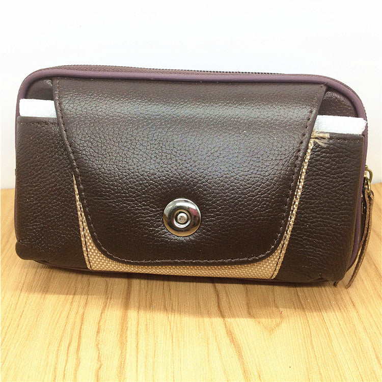 Business increase card cross section of square cow skin men's sport running outdoor mobile phone with belt waist bag