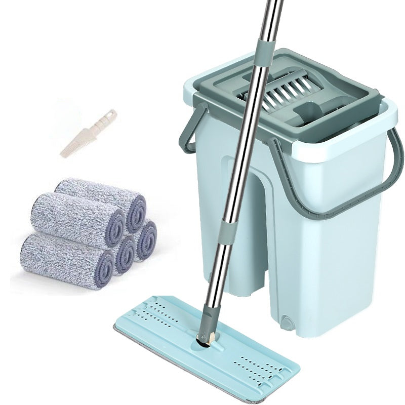 Retractable Flat Mop Bucket 2/6 Microfiber Pads Hands Free Self Cleaning