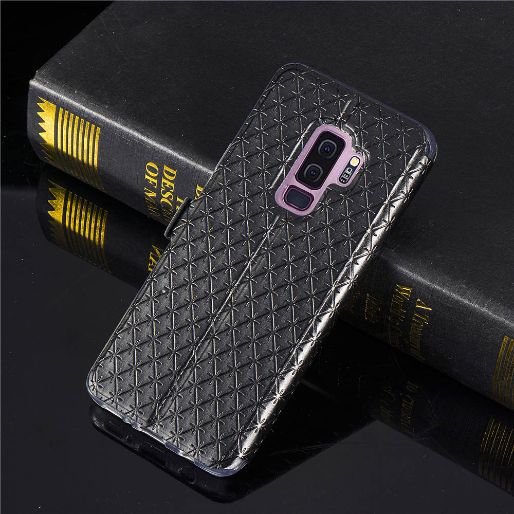 Window View Magnetic Flip Bracket Card Slot TPU Leather Protective Case for Samsung Galaxy S9 Plus