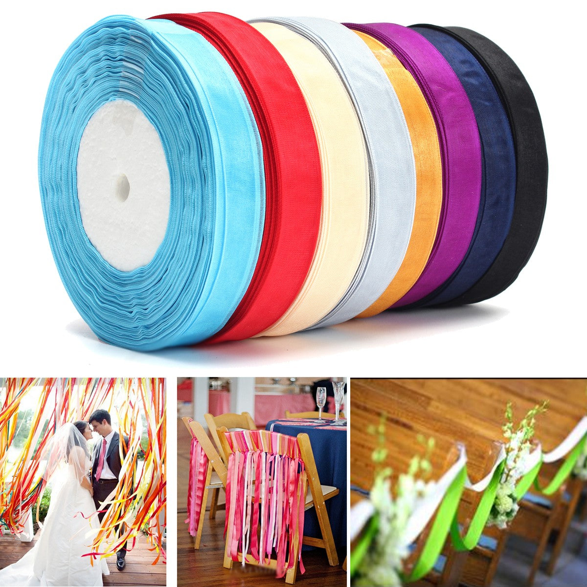 50 Yard 15mm Transparent Organza Ribbon Wedding Party DIY Decorations