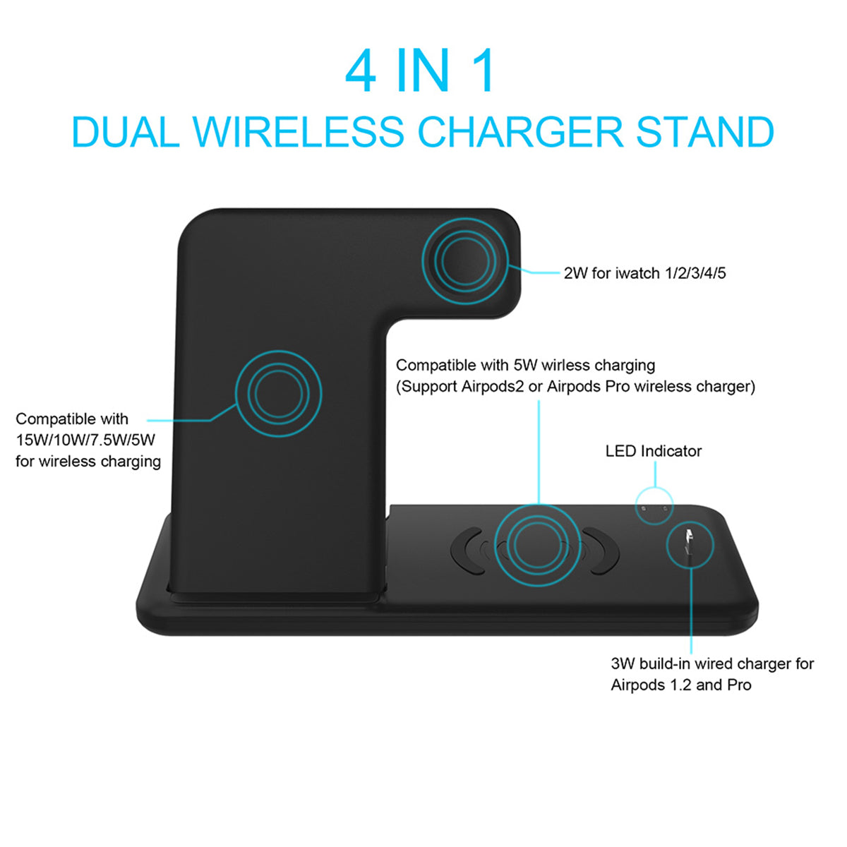 Bakeey 4 in 1 Foldable 15W Qi Fast Wireless Charger Stand Dock Station for Airpods Pro iWatch for iPhone 12 Pro Max for Samsung Galaxy Note S20 ultra for Huawei Mate40