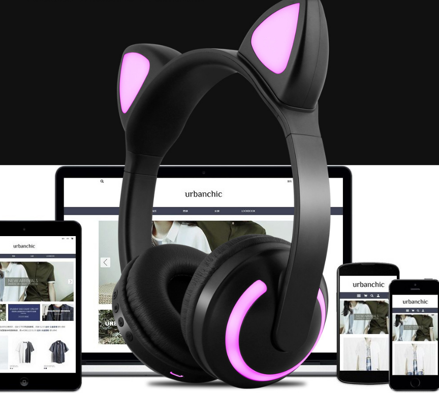 Hot Explosive Headphones Wireless Bluetooth Cat Ears Headphones Noise Reduction Live Breathing Lights Glare