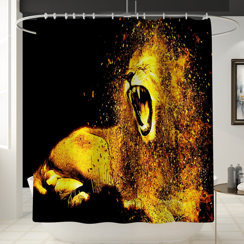 Waterproof Bathroom Shower Curtain Gold Lion Printing Non-Slip Toilet Cover Mat Bathroom Rug Set for Bathroom Decor
