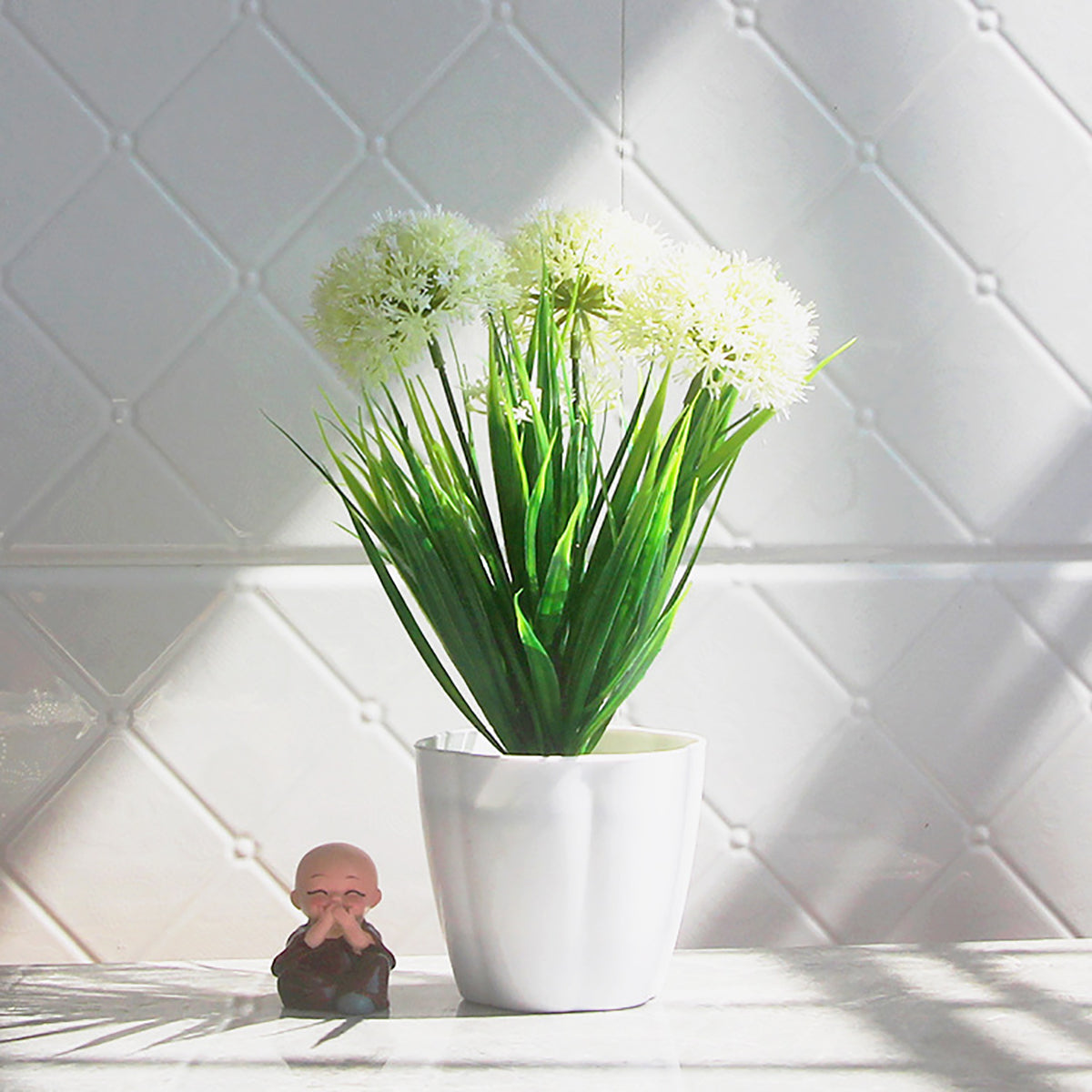 Artificial Green Leaf Plants Hydrangea Plastic Pot Home Garden Decor
