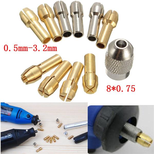 10pcs 0.5-3.2mm 4.3mm Shank Metal Drill Chuck Collet Bits Rotary Tool with Screw