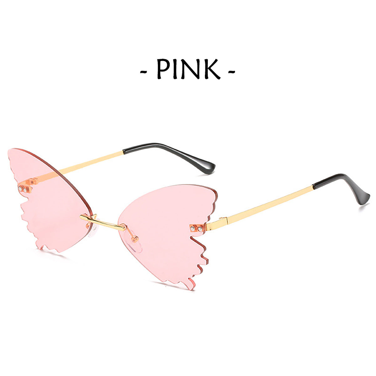 Women Metal Sunglasses Butterfly Shape AC Lens Rimless Shades UV400 Eye Glasses