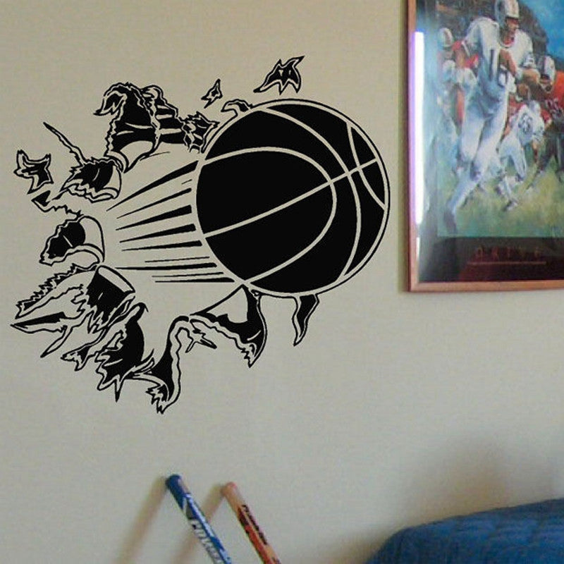 Honana 3D Removable Vinyl Wall Sticker Basketball Busting Through Wall Decal PVC Art Decor For Basket Fans & Boys Bedroom Decoration