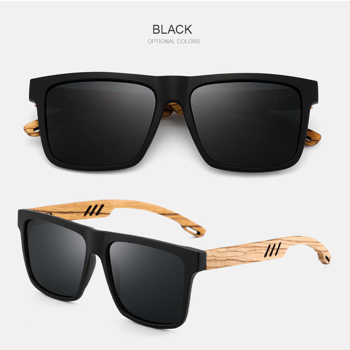 Wooden Polarized Sunglasses Mens Womens Square Glasses Bamboo Wood Glasses w/ Box
