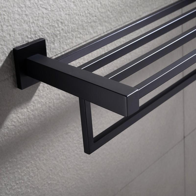 600mm Black Towel Shelf Double Bar Rack Rail Holder Wall Mount SS304