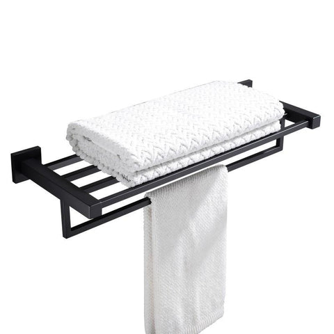 600mm Black Towel Shelf Double Bar Rack Rail Holder Wall Mount SS304