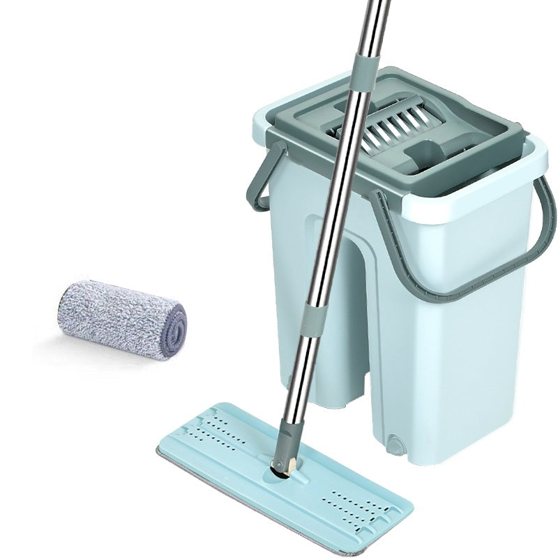 Retractable Flat Mop Bucket 2/6 Microfiber Pads Hands Free Self Cleaning
