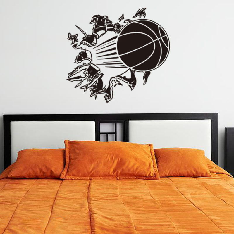 Honana 3D Removable Vinyl Wall Sticker Basketball Busting Through Wall Decal PVC Art Decor For Basket Fans & Boys Bedroom Decoration