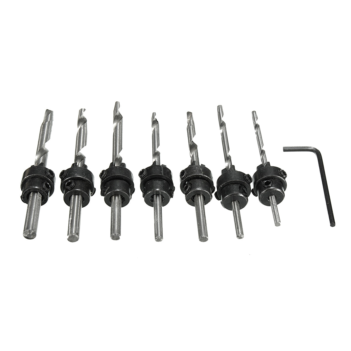 7pcs Countersink Drill Bit Set Tapered Stop Collar Wood Hole Screw Kit for Woodworking