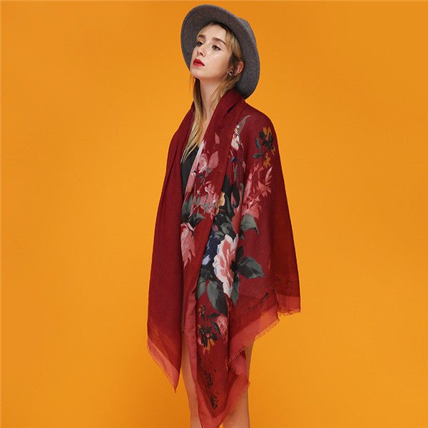 Women Satin Printing Breathable Outdoor Lightweight Scarf