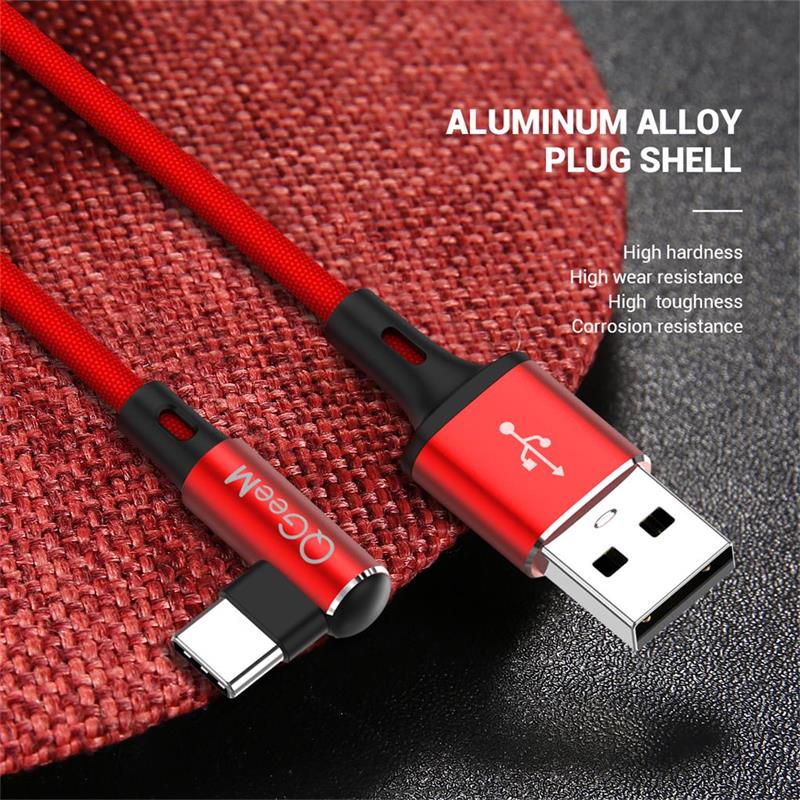 QGEEM QG-CC15 USB Type C Data Cable 90 Degree Eblow Fast Charging Wire Cord For Huawei P30 P40 Pro Mi10 Note 9S OnePlus 8Pro