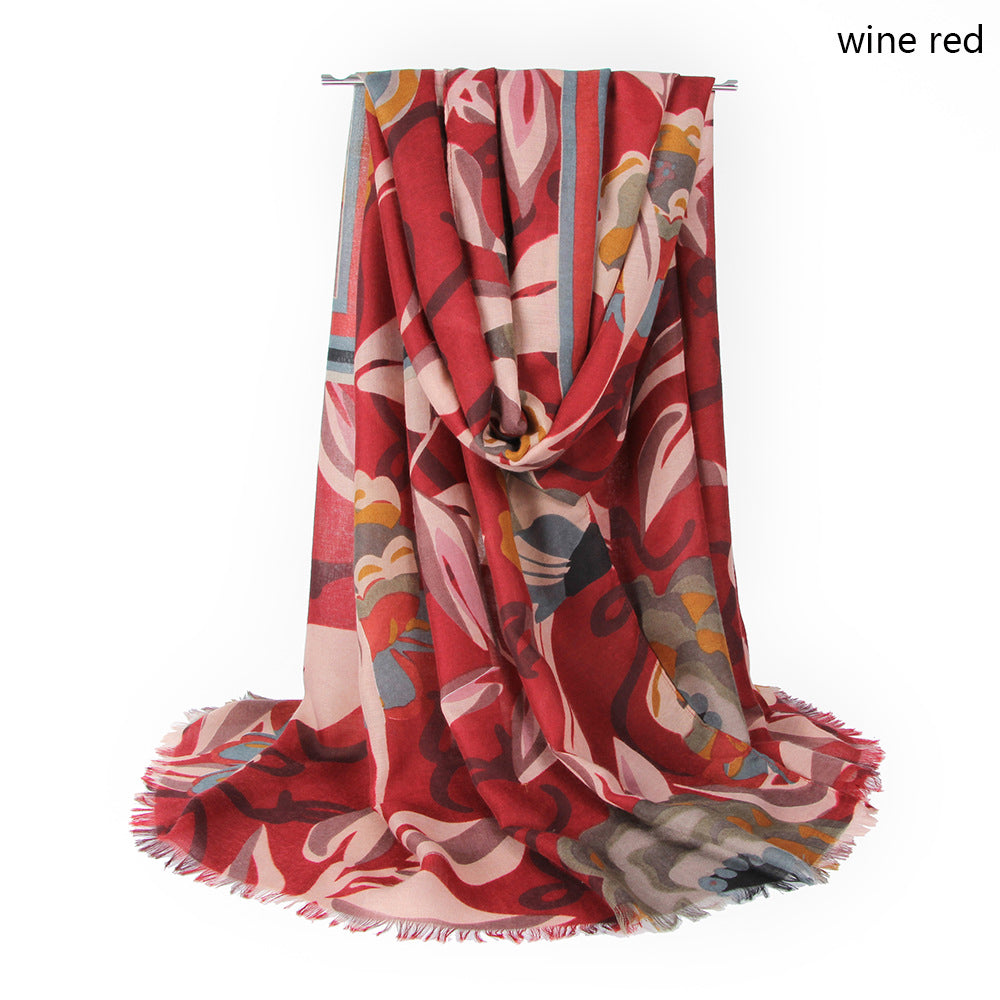 Women Vintage Lightweight Floral Print Scarf Flower Shawl