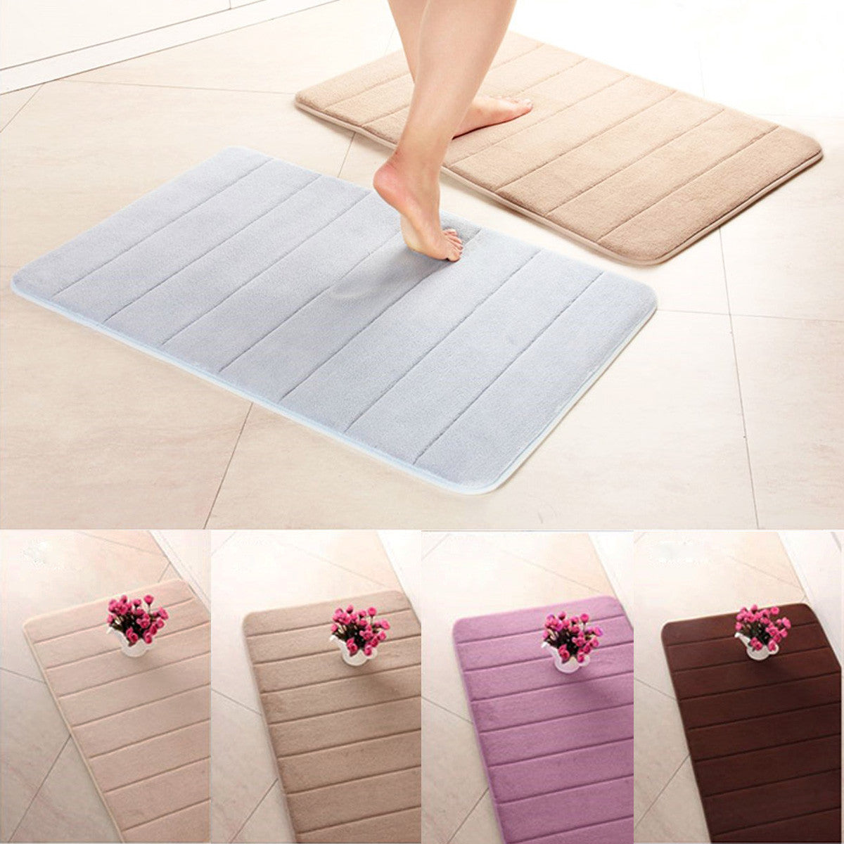 Honana WX-326 50x80cm Stripe Pattern Memory Foam Mat Absorbent Bathroom Anti Slip Carpet