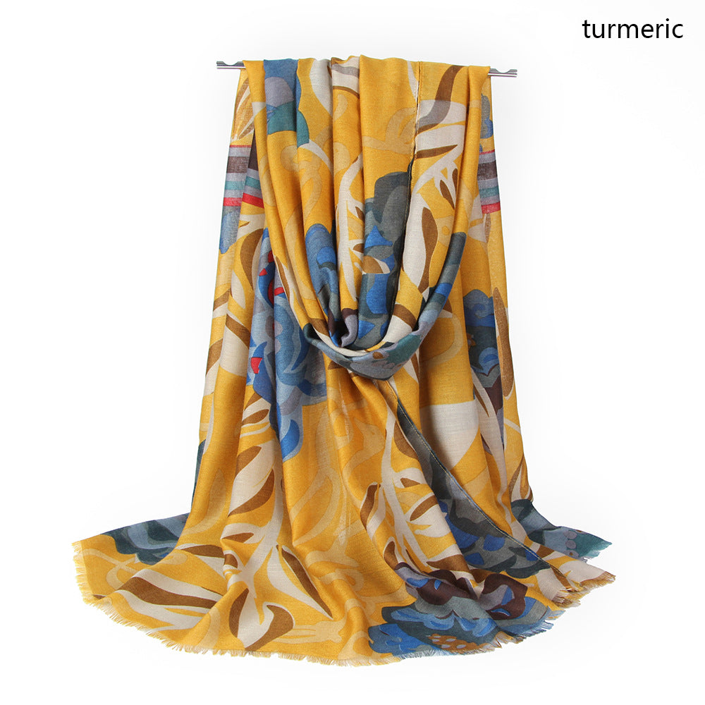 Women Vintage Lightweight Floral Print Scarf Flower Shawl