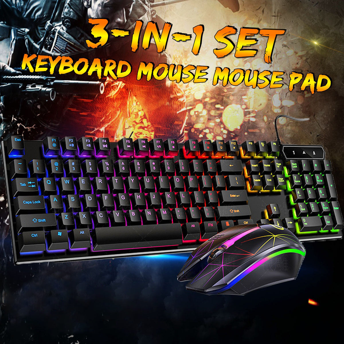 YINDIAO VG46 Wired Mechanical  Keyboard & Mouse Set 104 Keys Gaming Keyboard Ergonomic Mouse Combo Home Office Kit for Laptop Computer PC