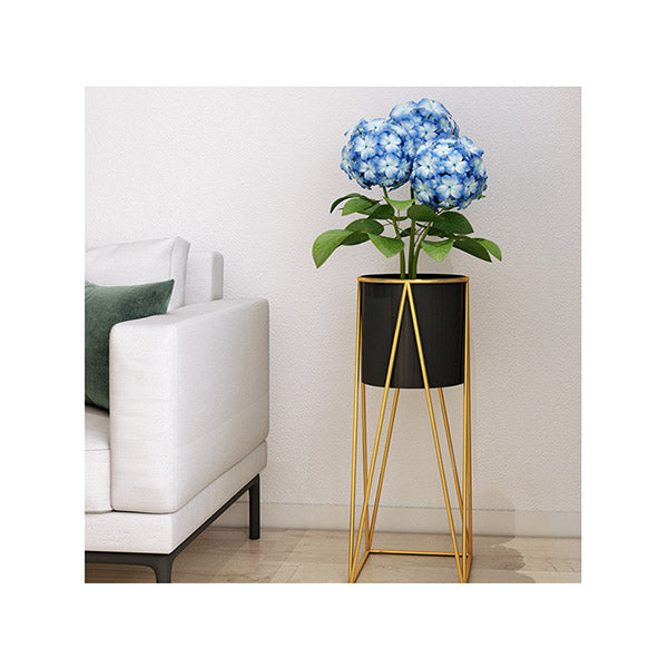 70Cm Gold Metal Plant Stand With Black Flower Pot Holder