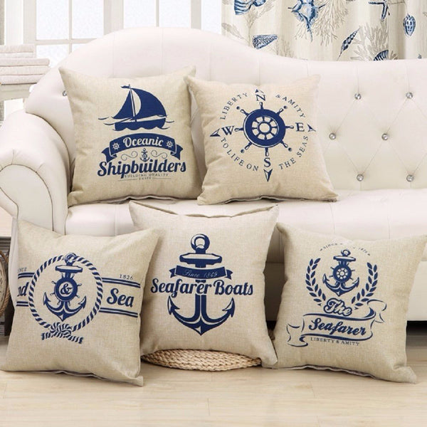 5 Pattern Mediterranean Style Fashion Cotton Linen Beige Pillow Case Home Sofa Decor 