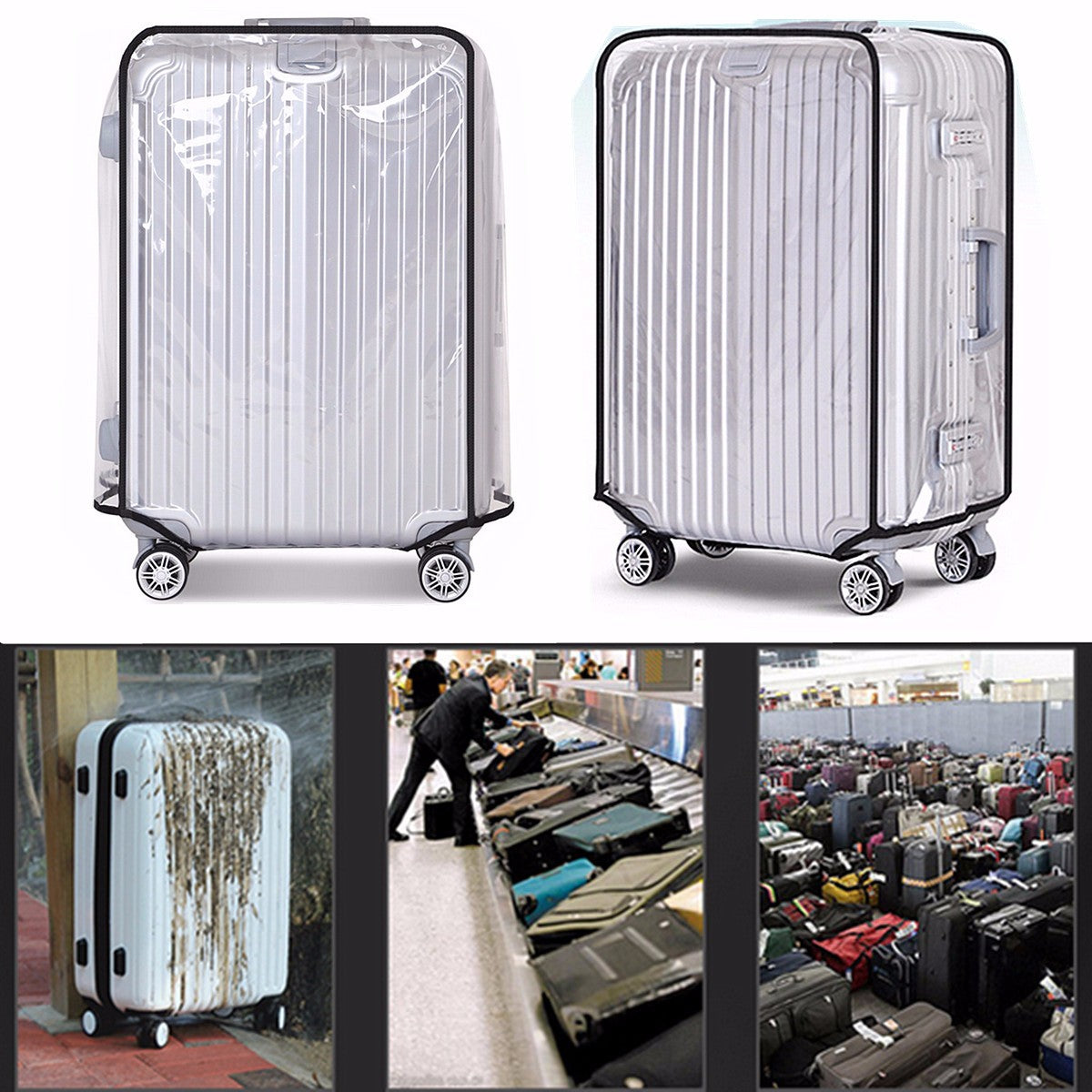 Luggage Protector Cover Transparent Clear PVC Travel 22-28 Inch Suitcase Dust Protective