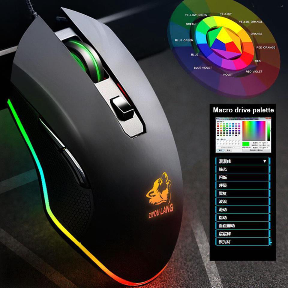 Free Wolf V1 Wired Silent Gaming Mouse 2400dpi Breathing Backlight USB Wired Gamer Mice for Desktop Computer Laptop PC