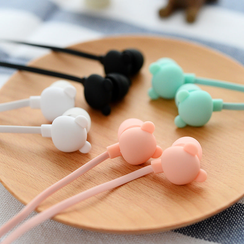 Bear head in-ear headphones music small headphones