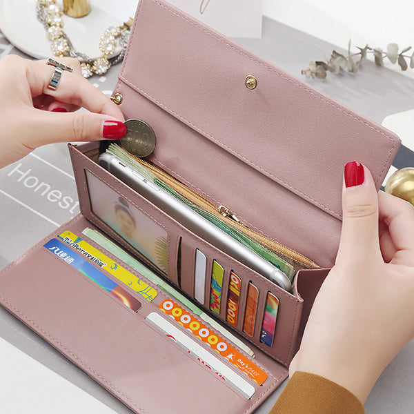 Women Fashion Phone Bag Artificial Leather Multi-functional Long Wallet 9 Card Slots Clutch Bag